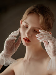 Gants de mariage en dentelle et tulle, longueur jusqu'au poignet