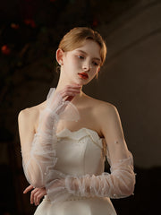 Gants de mariage sans doigts en tulle perlé