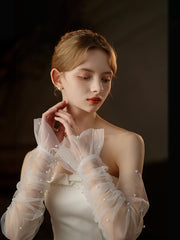 Gants de mariage sans doigts en tulle perlé
