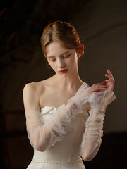 Gants de mariage sans doigts en tulle perlé