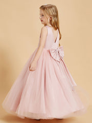 Robes de Demoiselle d'Honneur Junior en Tulle avec Haut en Satin Rose Poudré
