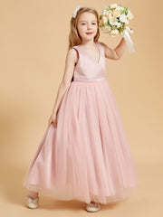 Robes de Demoiselle d'Honneur Junior en Tulle avec Haut en Satin Rose Poudré