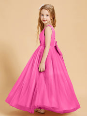 Robes de Demoiselle d'Honneur Junior en Tulle avec Haut en Satin Azalée