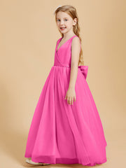Robes de Demoiselle d'Honneur Junior en Tulle avec Haut en Satin Azalée