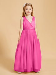 Robes de Demoiselle d'Honneur Junior en Tulle avec Haut en Satin Azalée