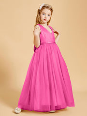Robes de Demoiselle d'Honneur Junior en Tulle avec Haut en Satin Azalée
