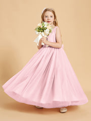 Robes de Demoiselle d'Honneur Junior en Tulle avec Haut en Satin Rose Pâle