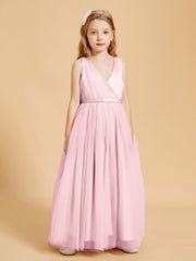 Robes de Demoiselle d'Honneur Junior en Tulle avec Haut en Satin Rose Pâle