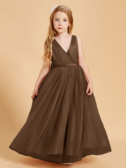 Robes de Demoiselle d'Honneur Junior en Tulle avec Haut en Satin Brun