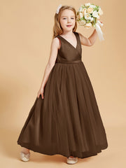 Robes de Demoiselle d'Honneur Junior en Tulle avec Haut en Satin Brun