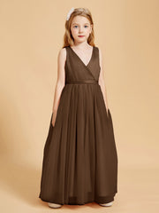 Robes de Demoiselle d'Honneur Junior en Tulle avec Haut en Satin Brun
