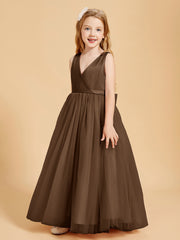 Robes de Demoiselle d'Honneur Junior en Tulle avec Haut en Satin Brun