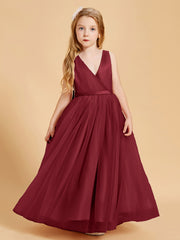 Robes de Demoiselle d'Honneur Junior en Tulle avec Haut en Satin Bordeaux