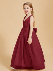 Robes de Demoiselle d'Honneur Junior en Tulle avec Haut en Satin Bordeaux