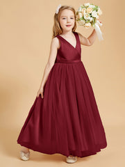 Robes de Demoiselle d'Honneur Junior en Tulle avec Haut en Satin Bordeaux