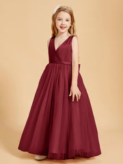 Robes de Demoiselle d'Honneur Junior en Tulle avec Haut en Satin Bordeaux