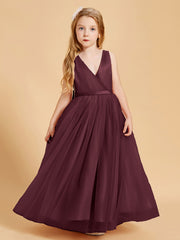 Robes de Demoiselle d'Honneur Junior en Tulle avec Haut en Satin Cabernet