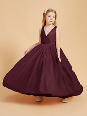 Robes de Demoiselle d'Honneur Junior en Tulle avec Haut en Satin Cabernet