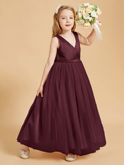 Robes de Demoiselle d'Honneur Junior en Tulle avec Haut en Satin Cabernet