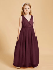 Robes de Demoiselle d'Honneur Junior en Tulle avec Haut en Satin Cabernet