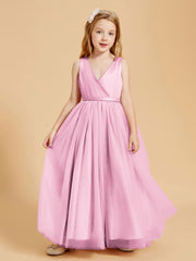 Robes de Demoiselle d'Honneur Junior en Tulle avec Haut en Satin Rose Bonbon