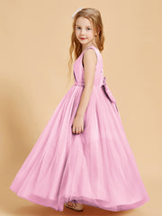 Robes de Demoiselle d'Honneur Junior en Tulle avec Haut en Satin Rose Bonbon