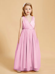 Robes de Demoiselle d'Honneur Junior en Tulle avec Haut en Satin Rose Bonbon