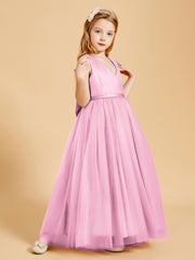 Robes de Demoiselle d'Honneur Junior en Tulle avec Haut en Satin Rose Bonbon
