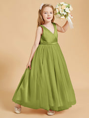 Robes de Demoiselle d'Honneur Junior en Tulle avec Haut en Satin Trèfle
