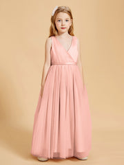 Robes de Demoiselle d'Honneur Junior en Tulle avec Haut en Satin Corail