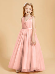 Robes de Demoiselle d'Honneur Junior en Tulle avec Haut en Satin Corail
