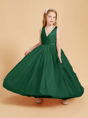 Robes de Demoiselle d'Honneur Junior en Tulle avec Haut en Satin Vert Foncé