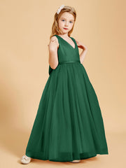 Robes de Demoiselle d'Honneur Junior en Tulle avec Haut en Satin Vert Foncé