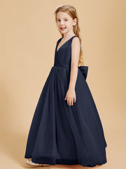 Robes de Demoiselle d'Honneur Junior en Tulle avec Haut en Satin Bleu Marine