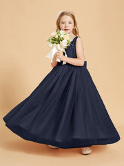 Robes de Demoiselle d'Honneur Junior en Tulle avec Haut en Satin Bleu Marine