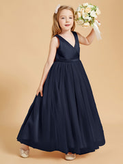 Robes de Demoiselle d'Honneur Junior en Tulle avec Haut en Satin Bleu Marine