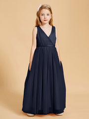 Robes de Demoiselle d'Honneur Junior en Tulle avec Haut en Satin Bleu Marine