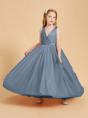 Robes de Demoiselle d'Honneur Junior en Tulle avec Haut en Satin Bleu Poudré