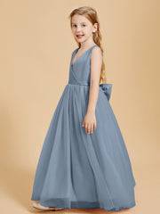 Robes de Demoiselle d'Honneur Junior en Tulle avec Haut en Satin Bleu Poudré