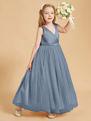 Robes de Demoiselle d'Honneur Junior en Tulle avec Haut en Satin Bleu Poudré