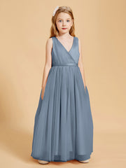 Robes de Demoiselle d'Honneur Junior en Tulle avec Haut en Satin Bleu Poudré