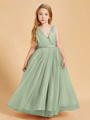 Robes de Demoiselle d'Honneur Junior en Tulle avec Haut en Satin Sauge Poudrée