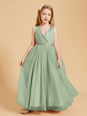 Robes de Demoiselle d'Honneur Junior en Tulle avec Haut en Satin Sauge Poudrée