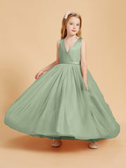 Robes de Demoiselle d'Honneur Junior en Tulle avec Haut en Satin Sauge Poudrée