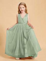 Robes de Demoiselle d'Honneur Junior en Tulle avec Haut en Satin Sauge Poudrée