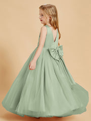 Robes de Demoiselle d'Honneur Junior en Tulle avec Haut en Satin Sauge Poudrée