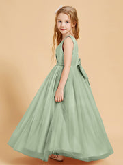 Robes de Demoiselle d'Honneur Junior en Tulle avec Haut en Satin Sauge Poudrée