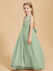 Robes de Demoiselle d'Honneur Junior en Tulle avec Haut en Satin Sauge Poudrée