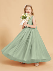 Robes de Demoiselle d'Honneur Junior en Tulle avec Haut en Satin Sauge Poudrée