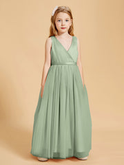 Robes de Demoiselle d'Honneur Junior en Tulle avec Haut en Satin Sauge Poudrée